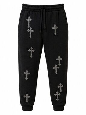 NWT Rebel Vengeance Black Rhinestone Cross Joggers Men’s M